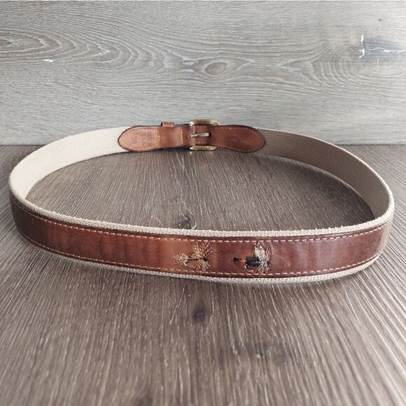 Zeppelin USA Made Leather on Canvas Fishing Hook Belt Solid Brass Buckle 38 - Picture 3 of 9